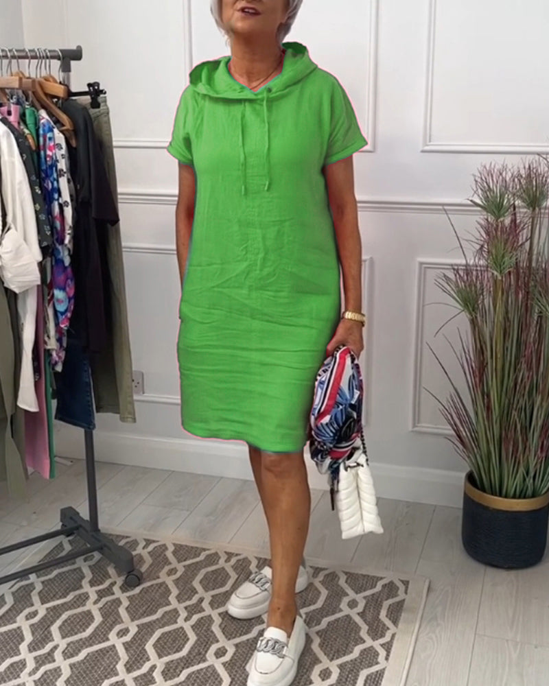 Nyla | Vestido casual de manga corta suave y cómodo con capucha