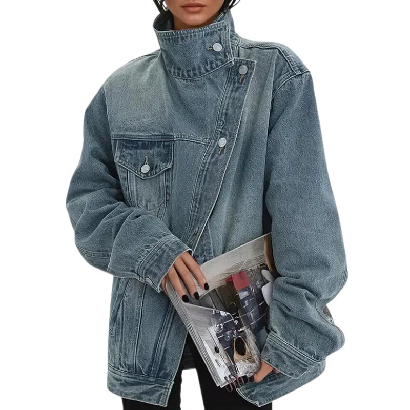 Cleo - Chaqueta urbana asimétrica con botones, diseño moderno