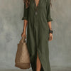 Soline™ | Vestido maxi verde holgado con botones