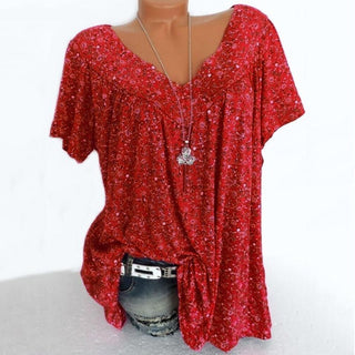 Camiseta de verano para mujeres con escote en V, de manga corta, estampada, estilo casual