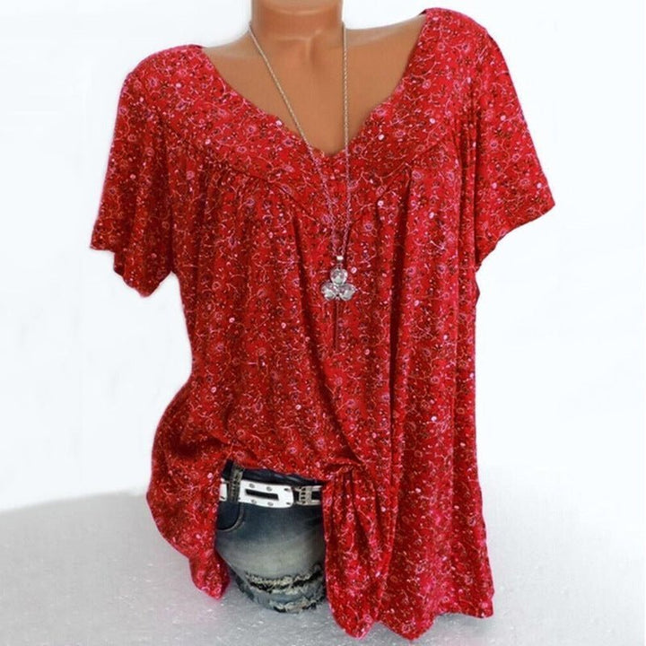 Camiseta de verano para mujeres con escote en V, de manga corta, estampada, estilo casual