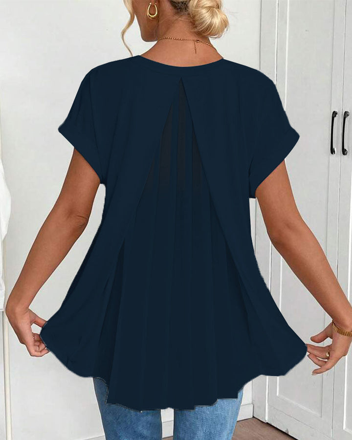 Blusa plisada de manga corta para mujer - chic y femenina