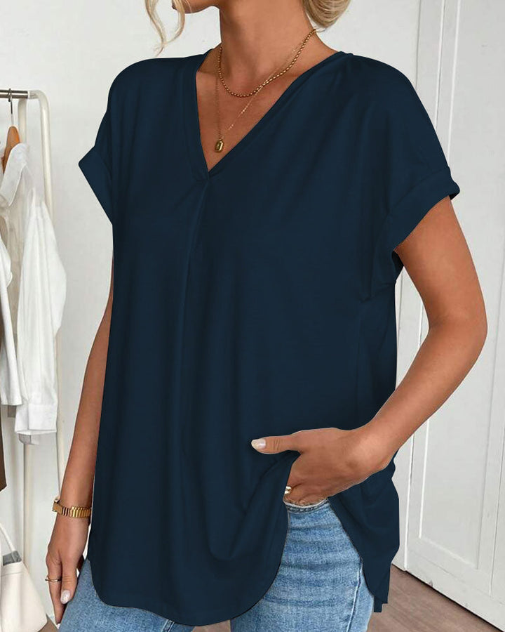 Blusa plisada de manga corta para mujer - chic y femenina