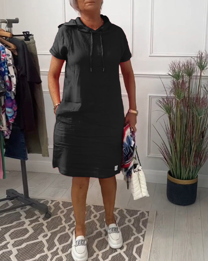 Nyla | Vestido casual de manga corta suave y cómodo con capucha