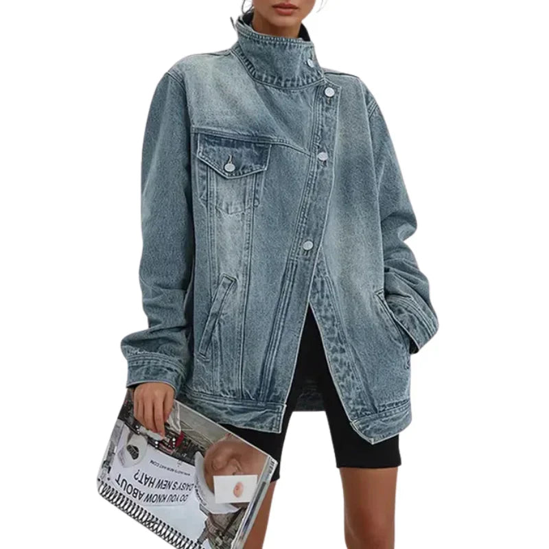 Cleo - Chaqueta urbana asimétrica con botones, diseño moderno