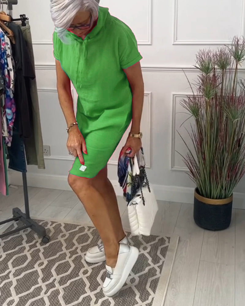 Nyla | Vestido casual de manga corta suave y cómodo con capucha