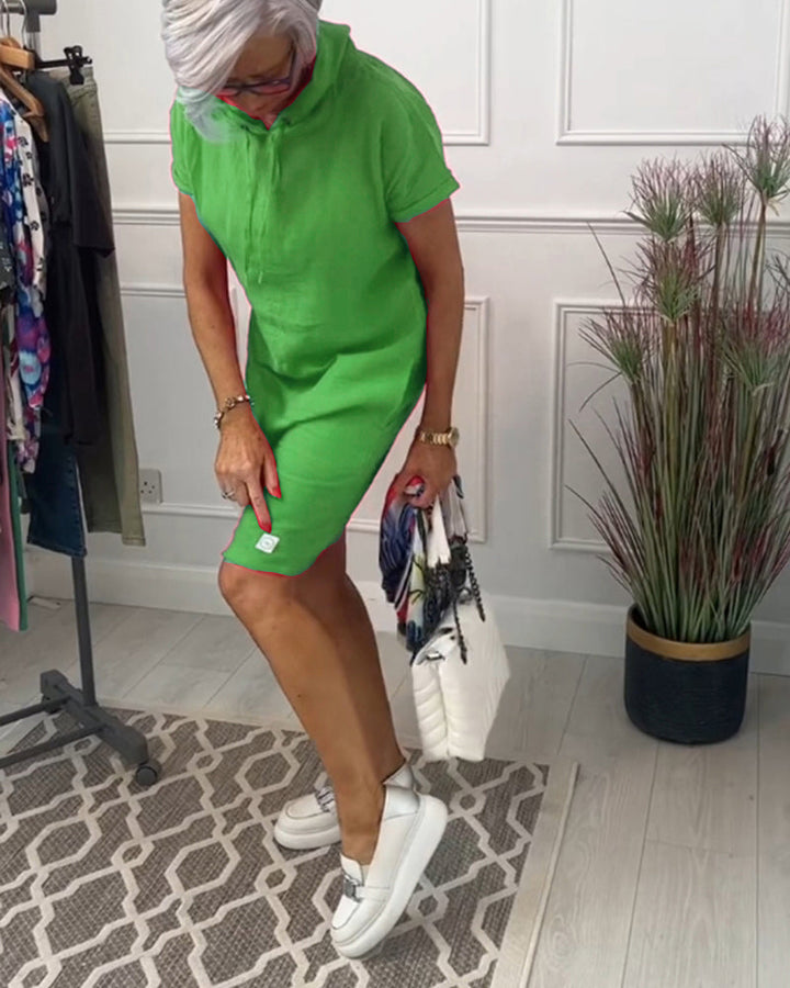Nyla | Vestido casual de manga corta suave y cómodo con capucha