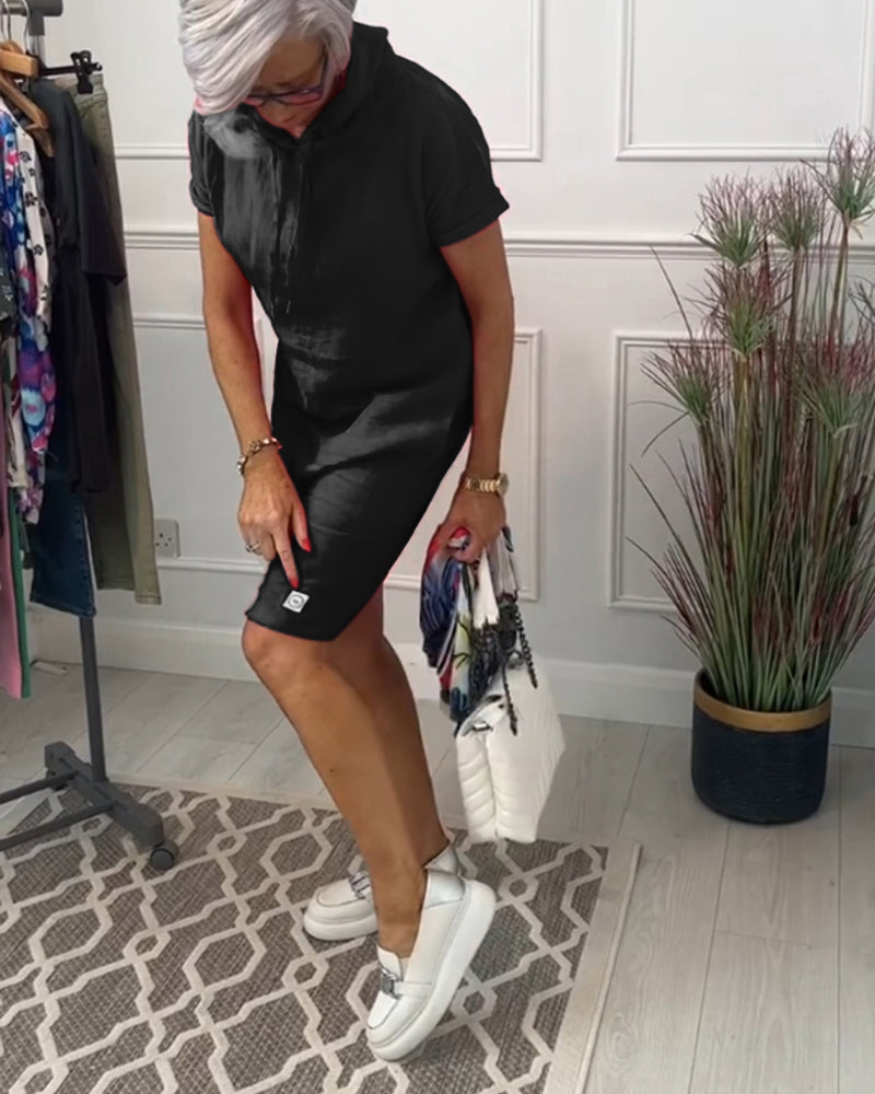 Nyla | Vestido casual de manga corta suave y cómodo con capucha