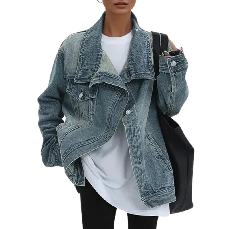 Cleo - Chaqueta urbana asimétrica con botones, diseño moderno