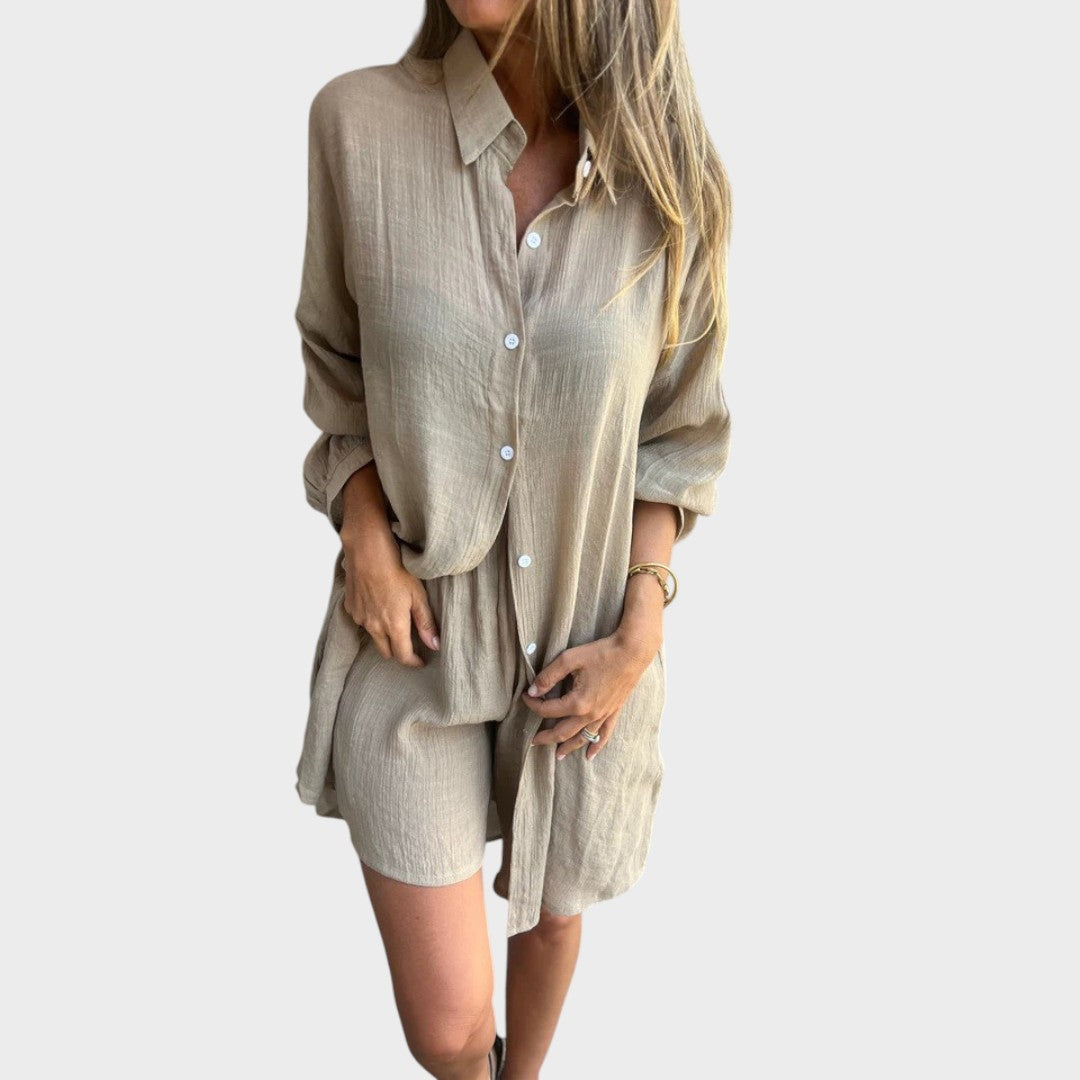 Conjunto de camisa y pantalones cortos de lino Nora — Estilo veraniego sin esfuerzo (SOLO HOY 3X2)