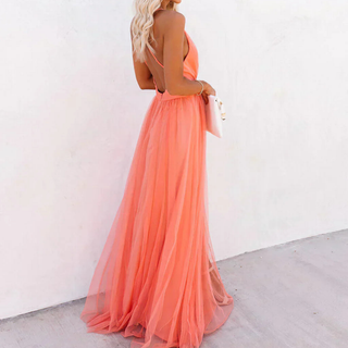 DELACROIX | Vestido Maxi Luminoso Coral