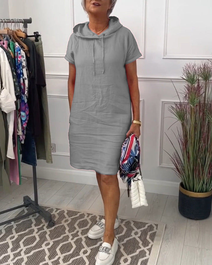 Nyla | Vestido casual de manga corta suave y cómodo con capucha
