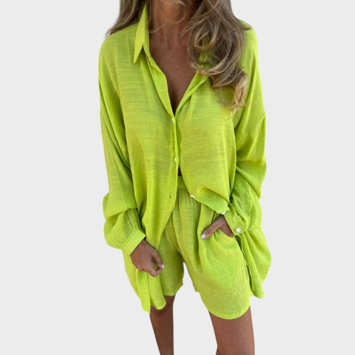 Conjunto de camisa y pantalones cortos de lino Nora — Estilo veraniego sin esfuerzo (SOLO HOY 3X2)
