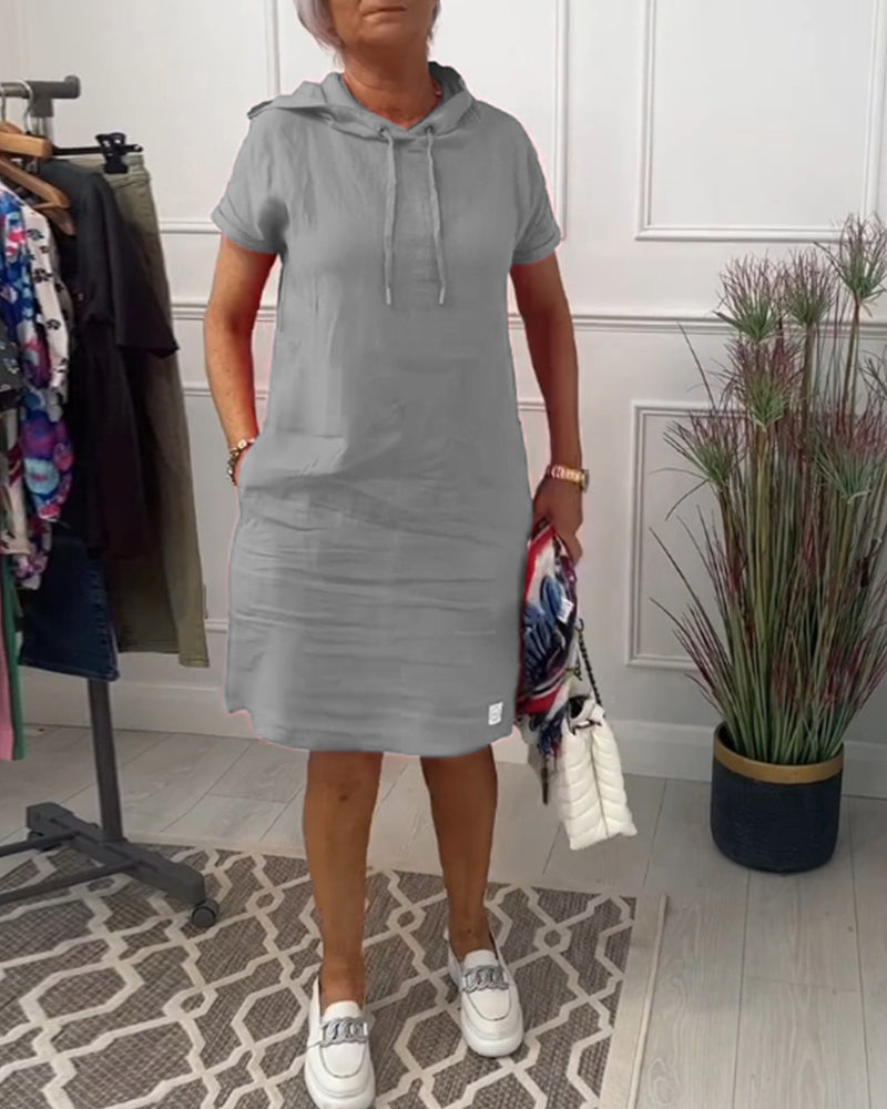 Nyla | Vestido casual de manga corta suave y cómodo con capucha