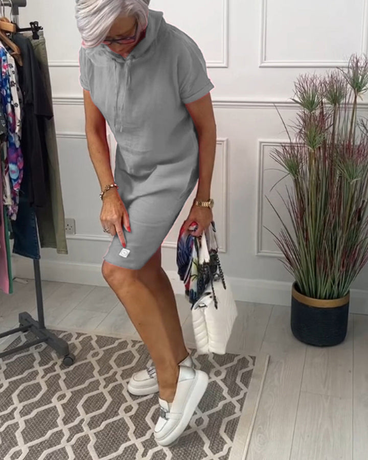 Nyla | Vestido casual de manga corta suave y cómodo con capucha