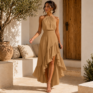 Serena | Vestido midi con volantes que disimula el vientre