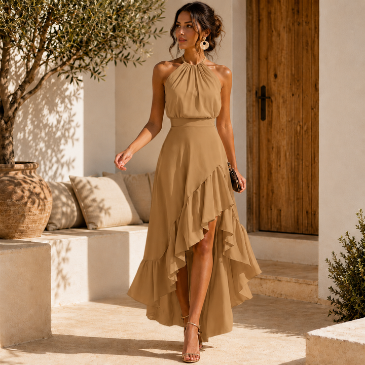Serena | Vestido midi con volantes que disimula el vientre