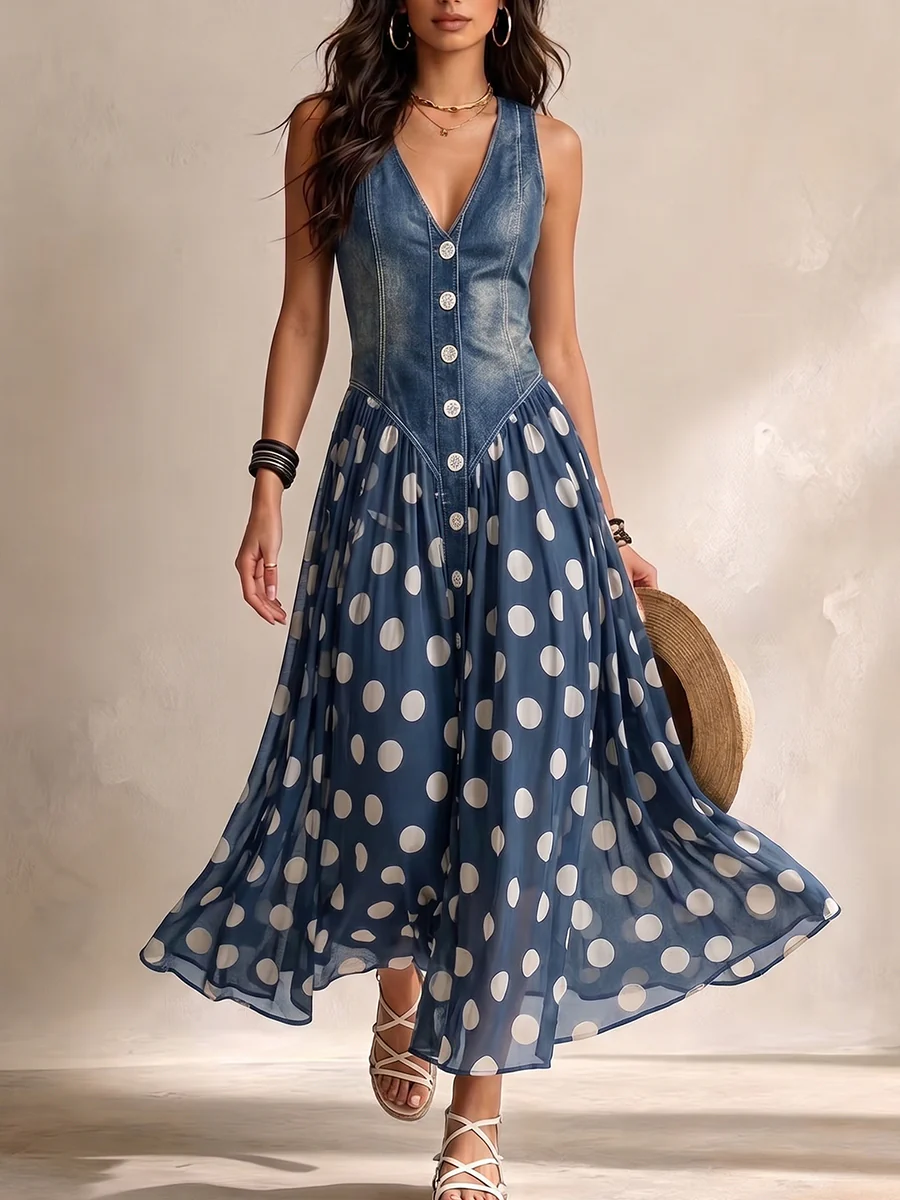Bianca | Vestido midi de chiffon a lunares