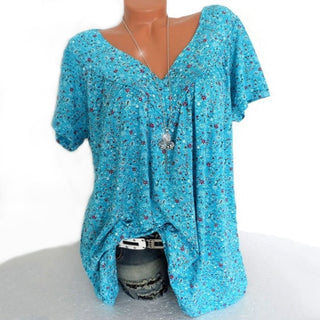Camiseta de verano para mujeres con escote en V, de manga corta, estampada, estilo casual