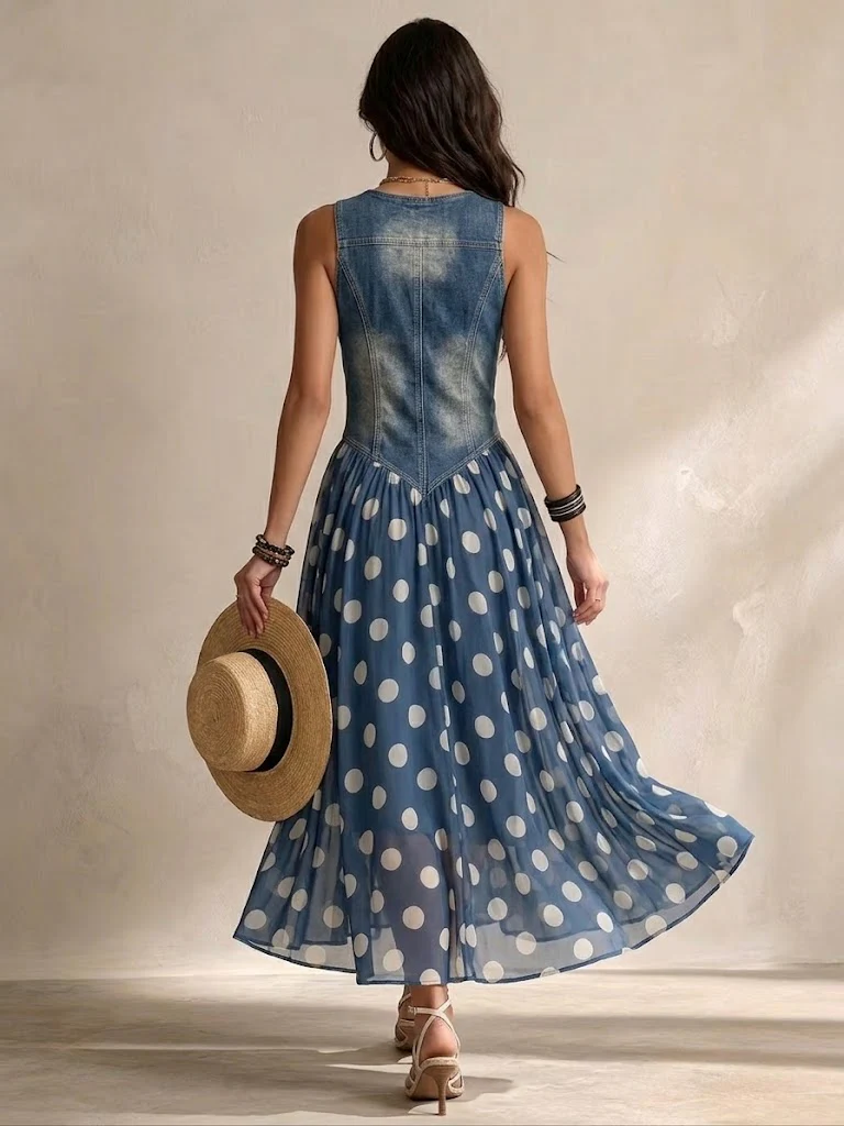Bianca | Vestido midi de chiffon a lunares