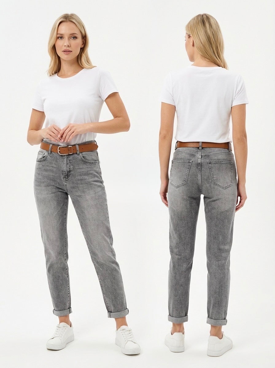 Musthave Momfit Jeans con cinturón - Gris