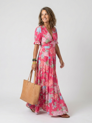 Lara | Vestido midi sin mangas con escote en V y estampado floral
