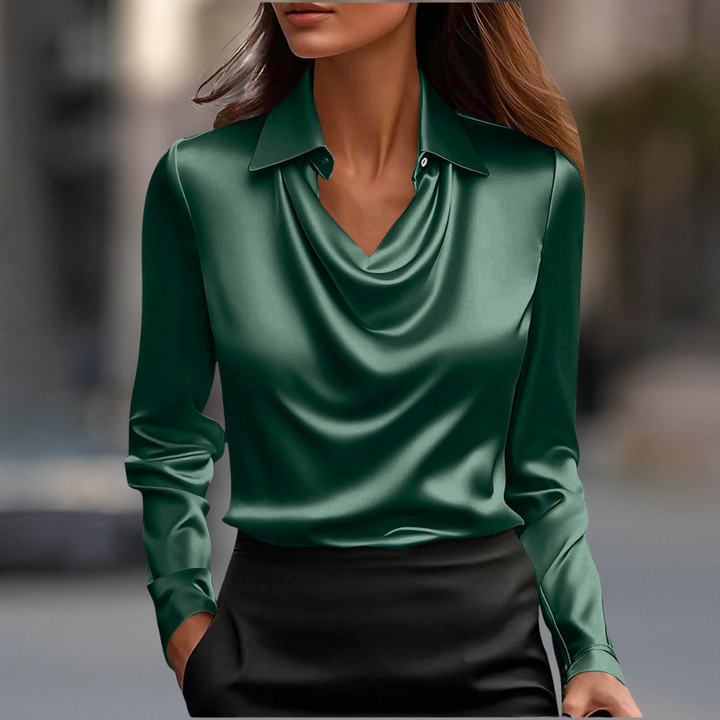 Blusa de satén sedoso con escote drapeado, estilo Milán