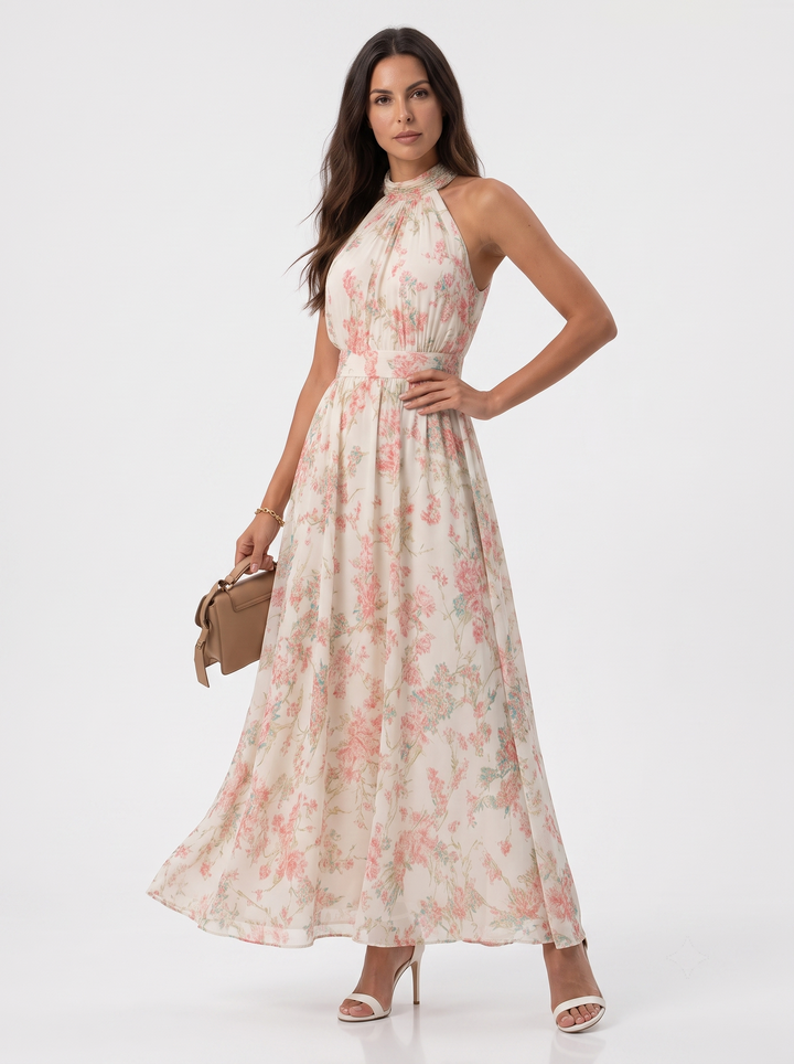 Mariluz | Vestido largo floral con cuello Halter