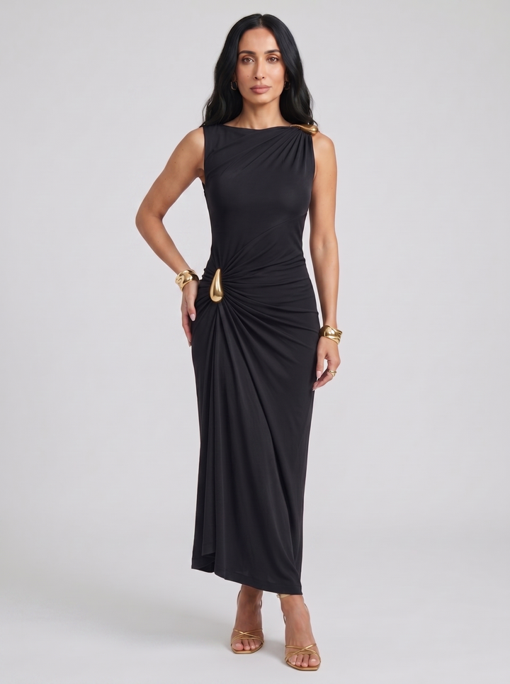 Cinthia | Vestido elegante con enganches dorados