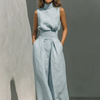 Maria - Conjunto de top sin mangas y pantalones anchos en algodón y lino minimalista para mujer
