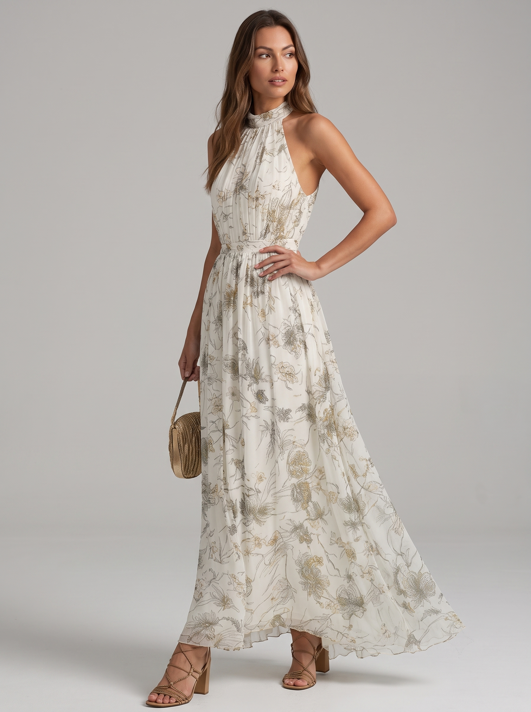 Mariluz | Vestido largo floral con cuello Halter
