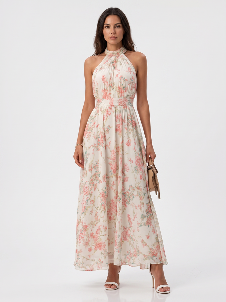 Mariluz | Vestido largo floral con cuello Halter