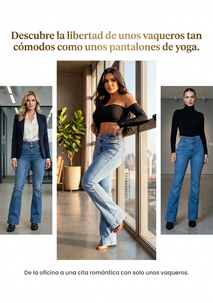 Novedad de primavera: vaqueros acampanados elásticos de tiro alto – cómodos, con estilo y versátiles