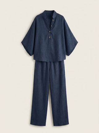 Maribel - Conjunto de Lino con Mangas Murciélago y Pantalón Ancho