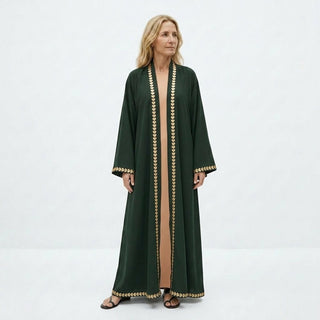 Ginebra Abaya Fluida con Bordado Dorado