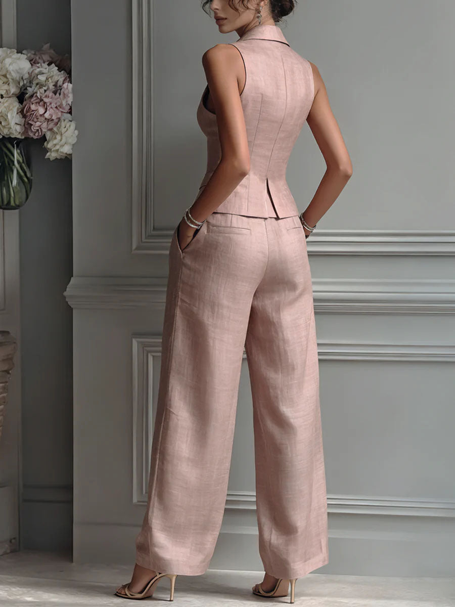 Conjunto de dos piezas para mujer con escote en V y botones
