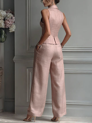 Conjunto de dos piezas para mujer con escote en V y botones