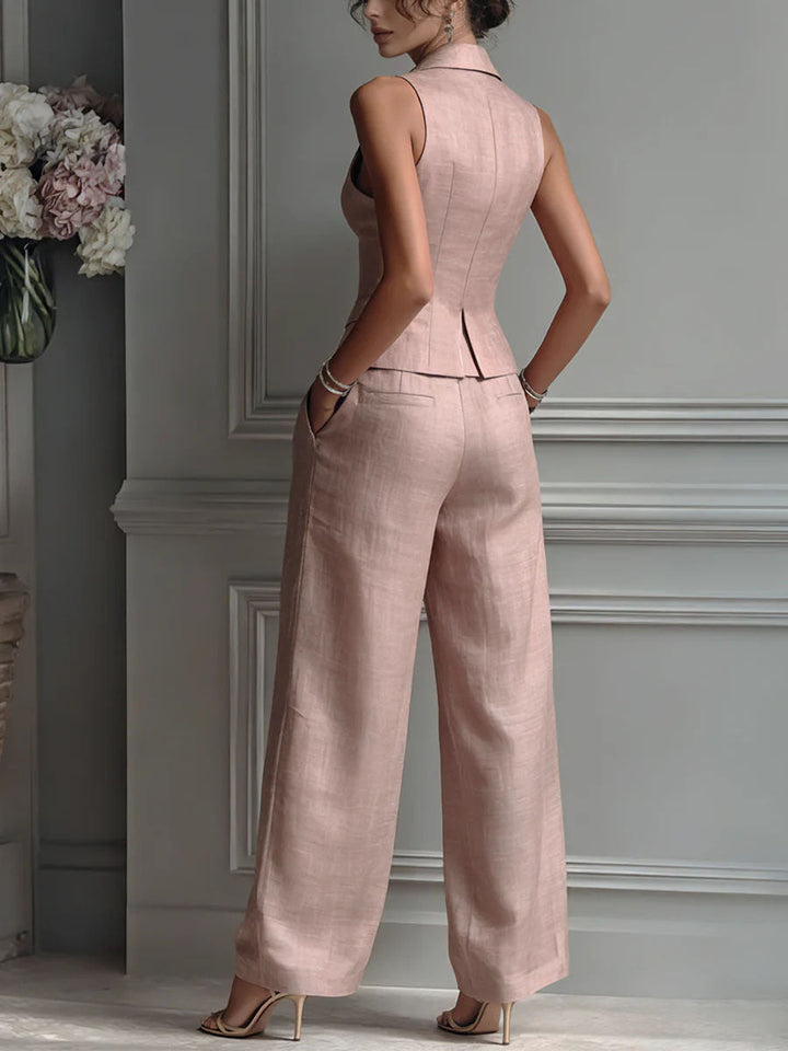 Conjunto de dos piezas para mujer con escote en V y botones