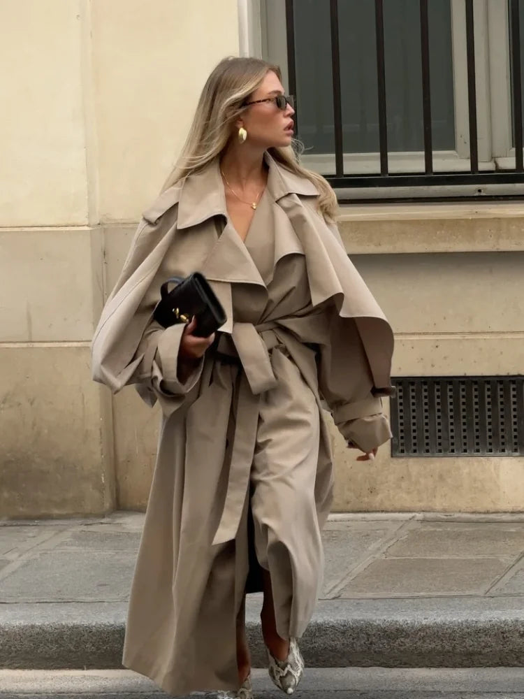 Gabardina larga con cordones para mujer