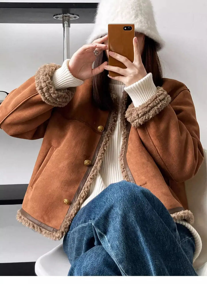 Chaqueta corta de piel sintética para mujer