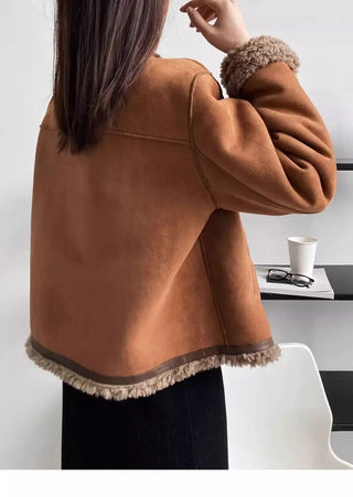 Chaqueta corta de piel sintética para mujer