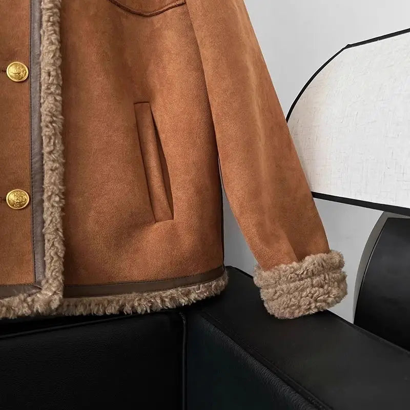 Chaqueta corta de piel sintética para mujer