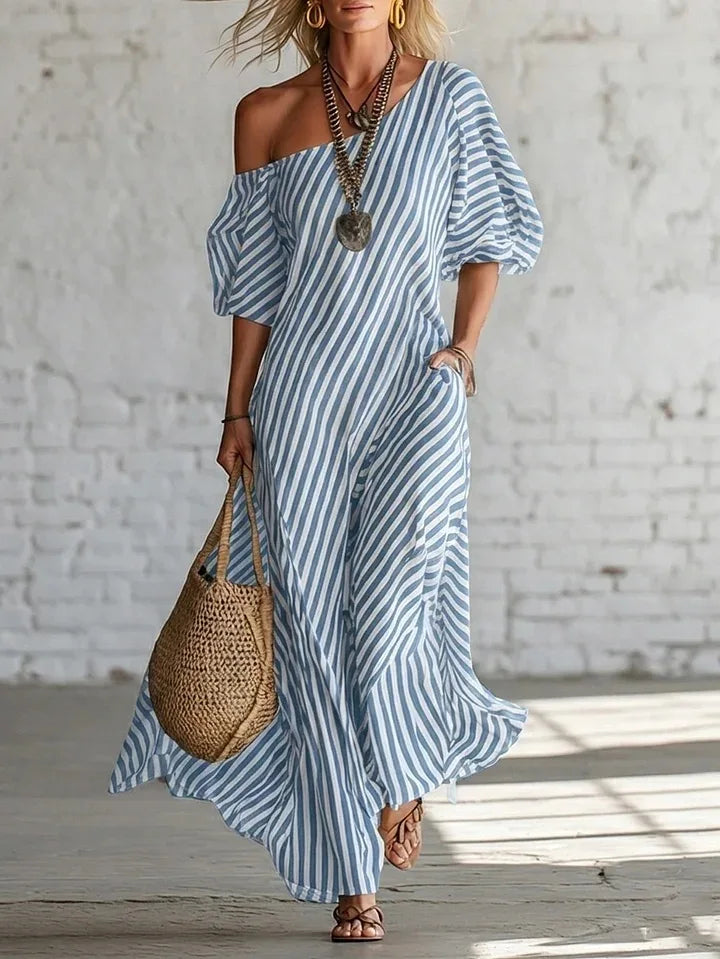 Vestidos Maxi Elegantes de Verano con Estampado a Rayas