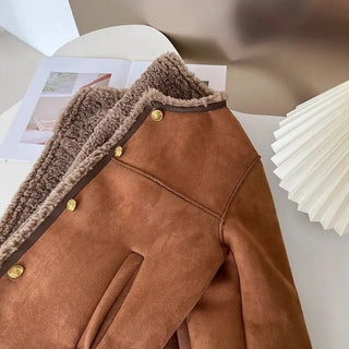 Chaqueta corta de piel sintética para mujer