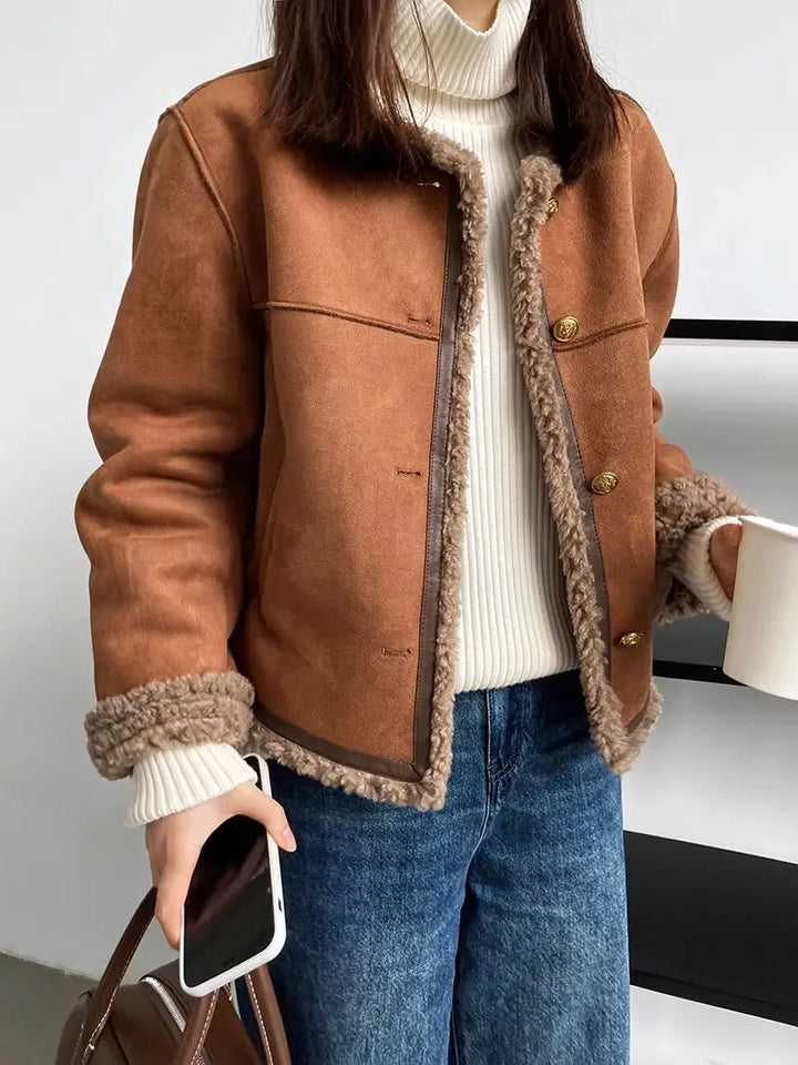 Chaqueta corta de piel sintética para mujer