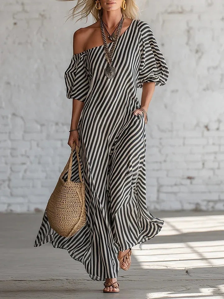Vestidos Maxi Elegantes de Verano con Estampado a Rayas