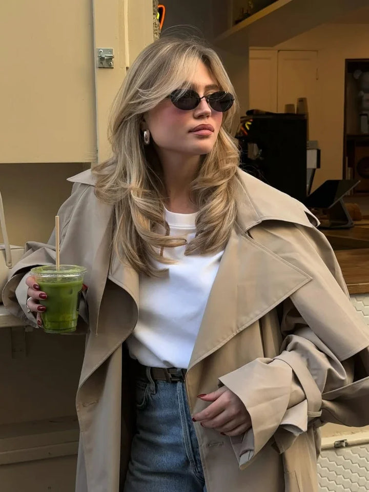 Gabardina larga con cordones para mujer