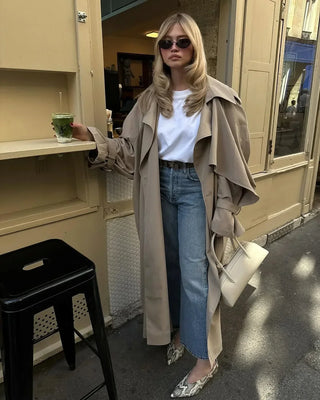 Gabardina larga con cordones para mujer