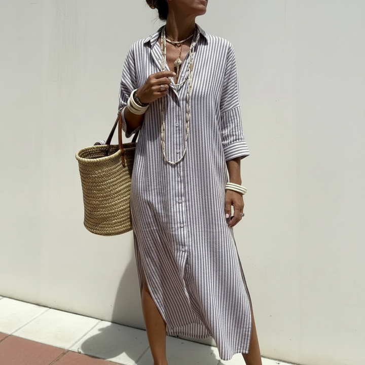 Bellavita™ Vestido con rayas verticales – ajuste fluido que favorece la silueta