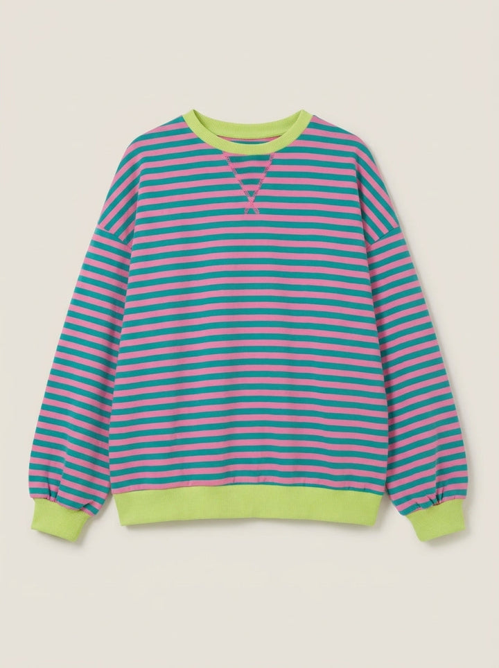 Isabella - Camiseta Manga Larga a Rayas con Cuello Redondo